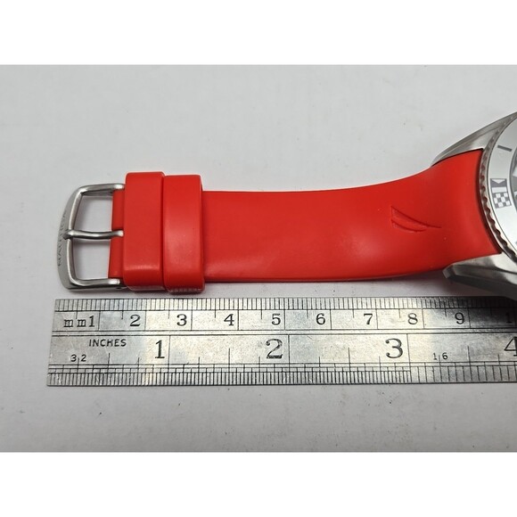 Mens Nautica N83 Finn World Watch 44mm Red Silicone Gray Quartz New Battery 50m - Picture 9 of 10